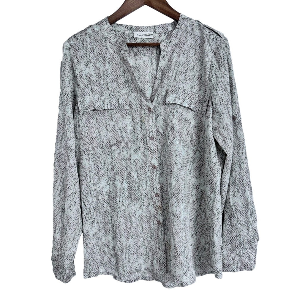 Women’s Calvin Klein Pastel Snake Print Camp Shirt Size Large